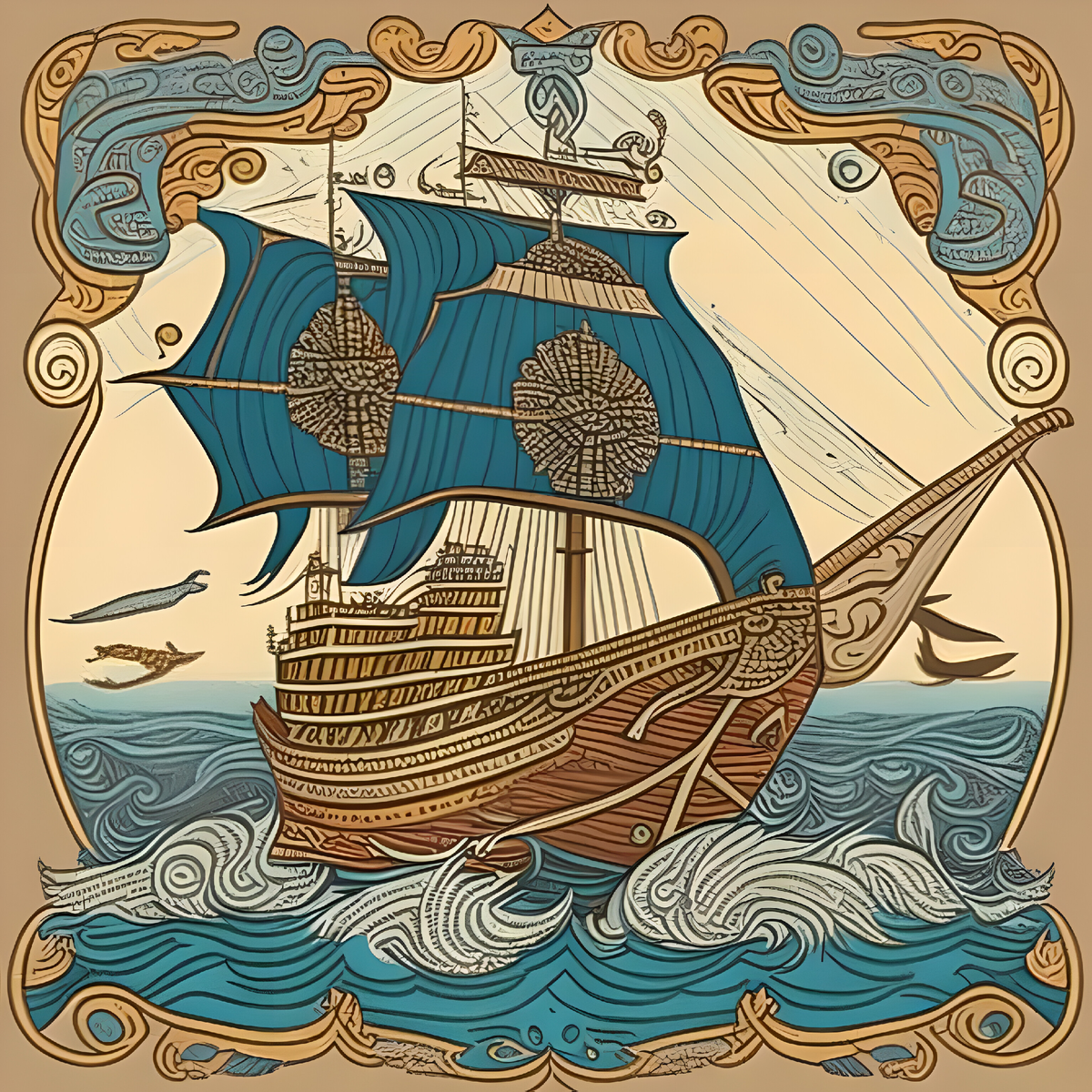 парусник в море. патрикий фрегат, 1816. старинные корабли парусники. семь симеонов книга. ветер по морю гуляет иллюстрация.