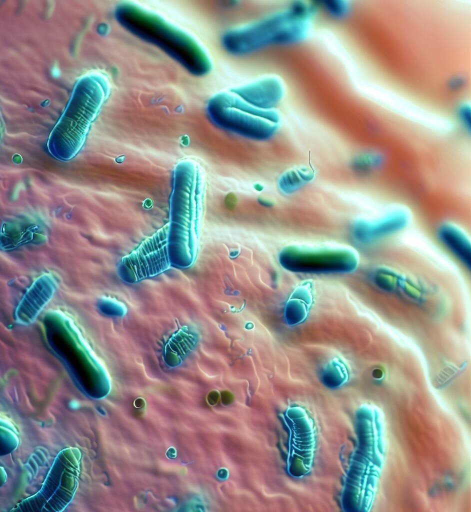 Микроскопический вид бактерий на коже человека