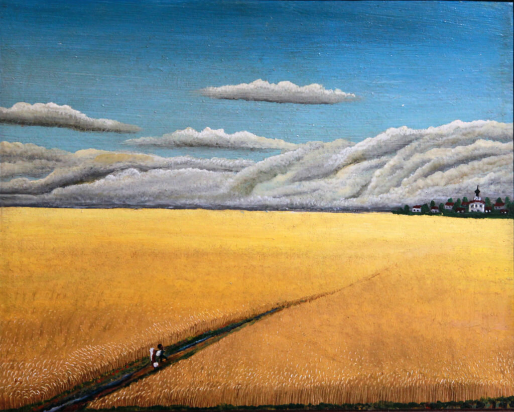 2. Ваган Сакиян. Рожь. 1995. Оргалит, масло. 40х50. Изображение отсюда: naive-museum.ru