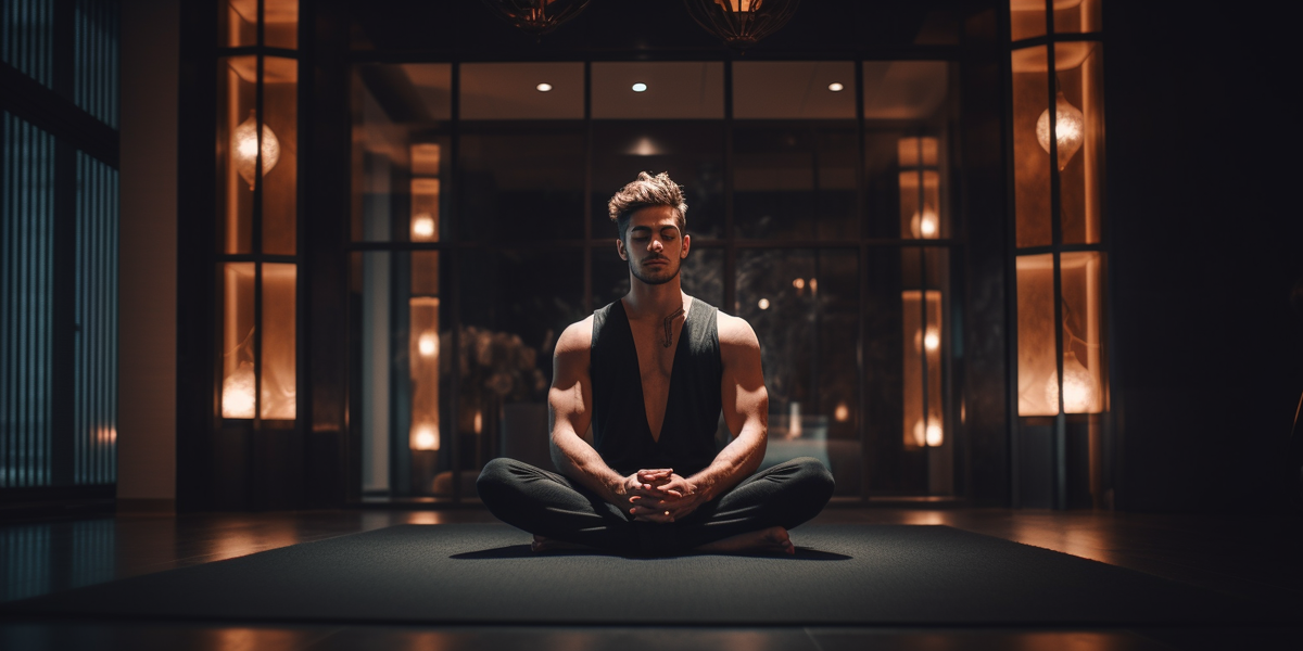 Парень медитирует дома