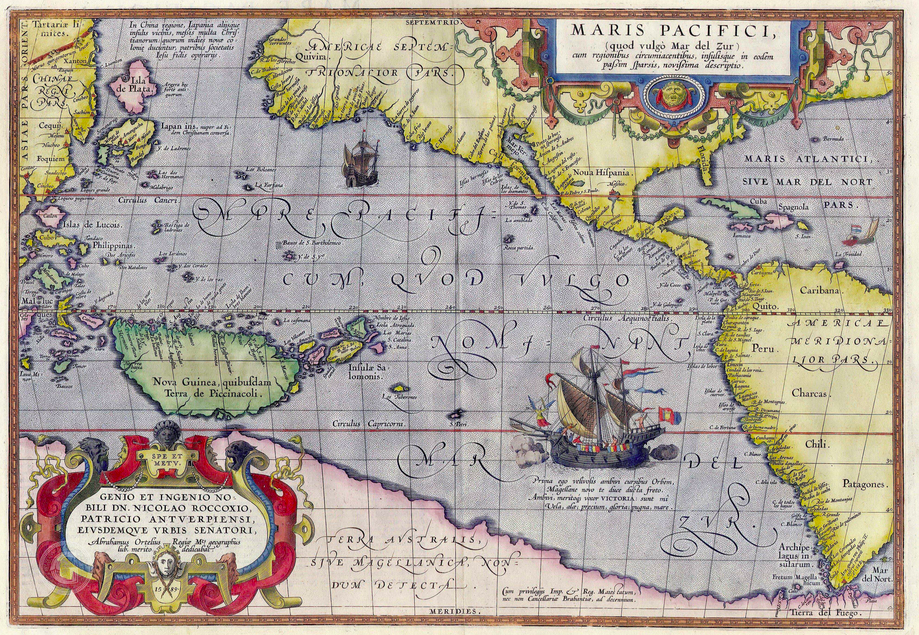Одна из первых карт Тихого океана, 1589 год. 