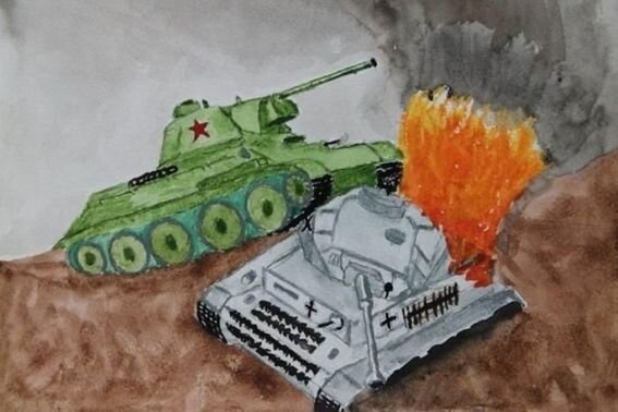 Символ танковой битвы, воплощенный в детском рисунке