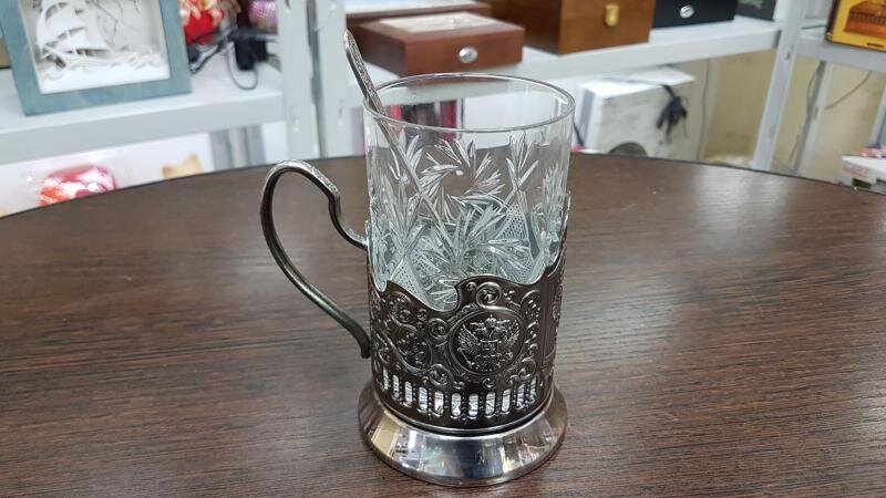 Подстаканник никелированный с чернью "Отечество, долг, честь'" 10*11*9 см