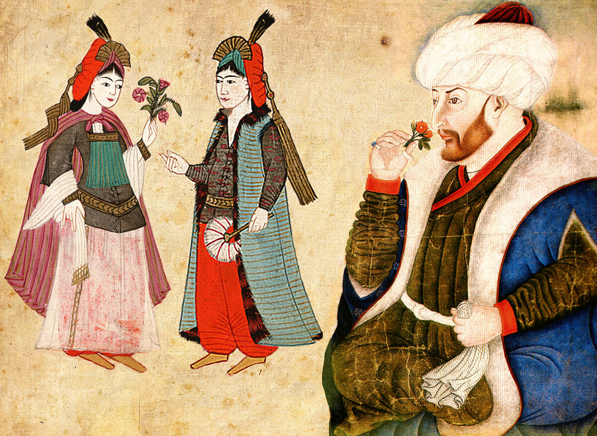 Мехмед Фатих и гаремные женщины (Авторский коллаж на основе старинных изображений)
