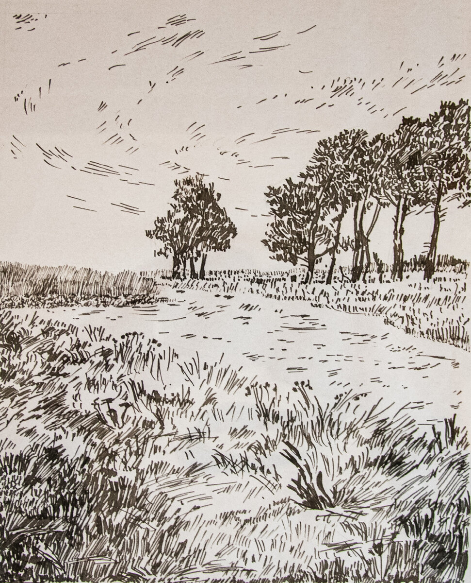 «Саки. Дорожка вдоль солёного озера», бумага/тушь, перо, 2015 г.