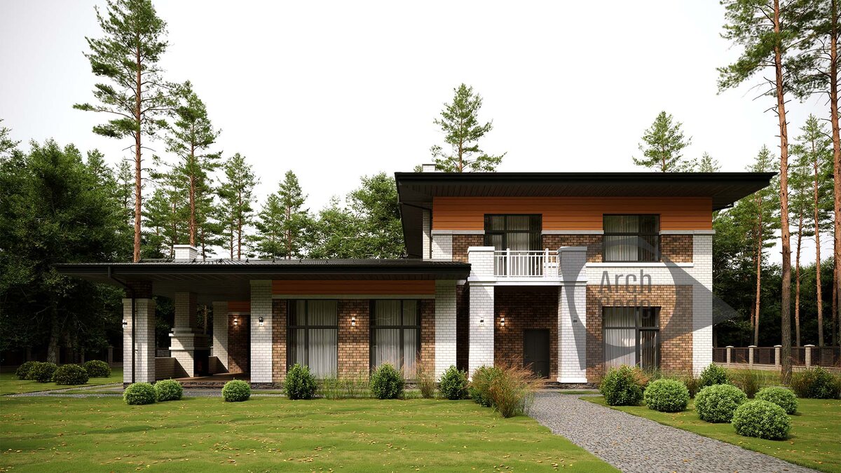 Красивый проект загородного дома в стиле Райта