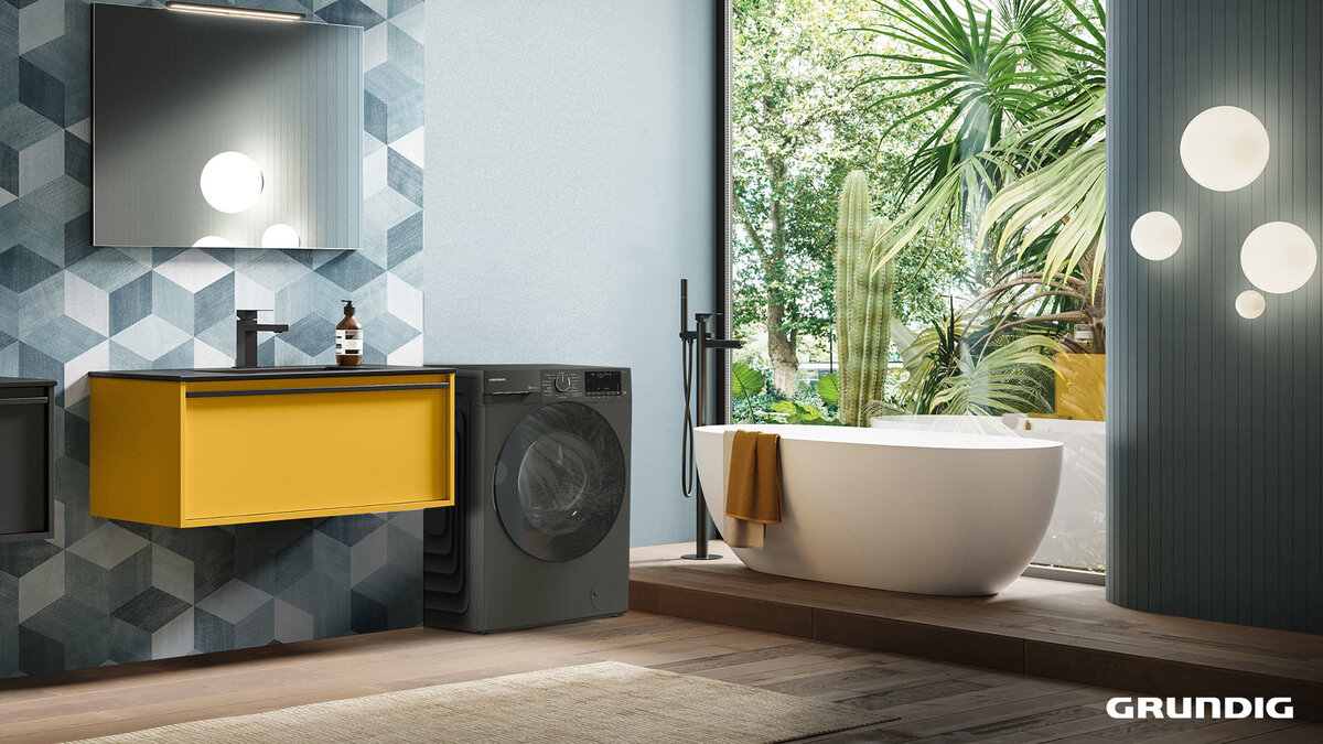 Строгие формы и лаконичный дизайн стиральной машины Grundig GW5P56H21A