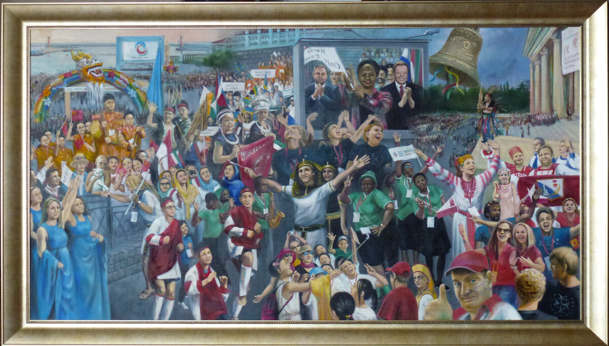    НАТАЛЬЯ ТИХОМИРОВА. "ПАРАД ПОЮЩИХ НАЦИЙ."2016 г., х.м., 100х200