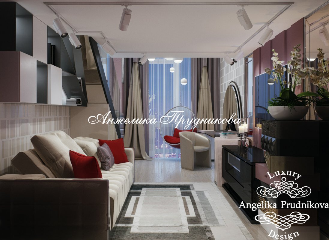 Второй «этаж» комнаты, куда можно подняться по легкой, подсвеченной светодиодами лестнице, предназначен для отдыха. 