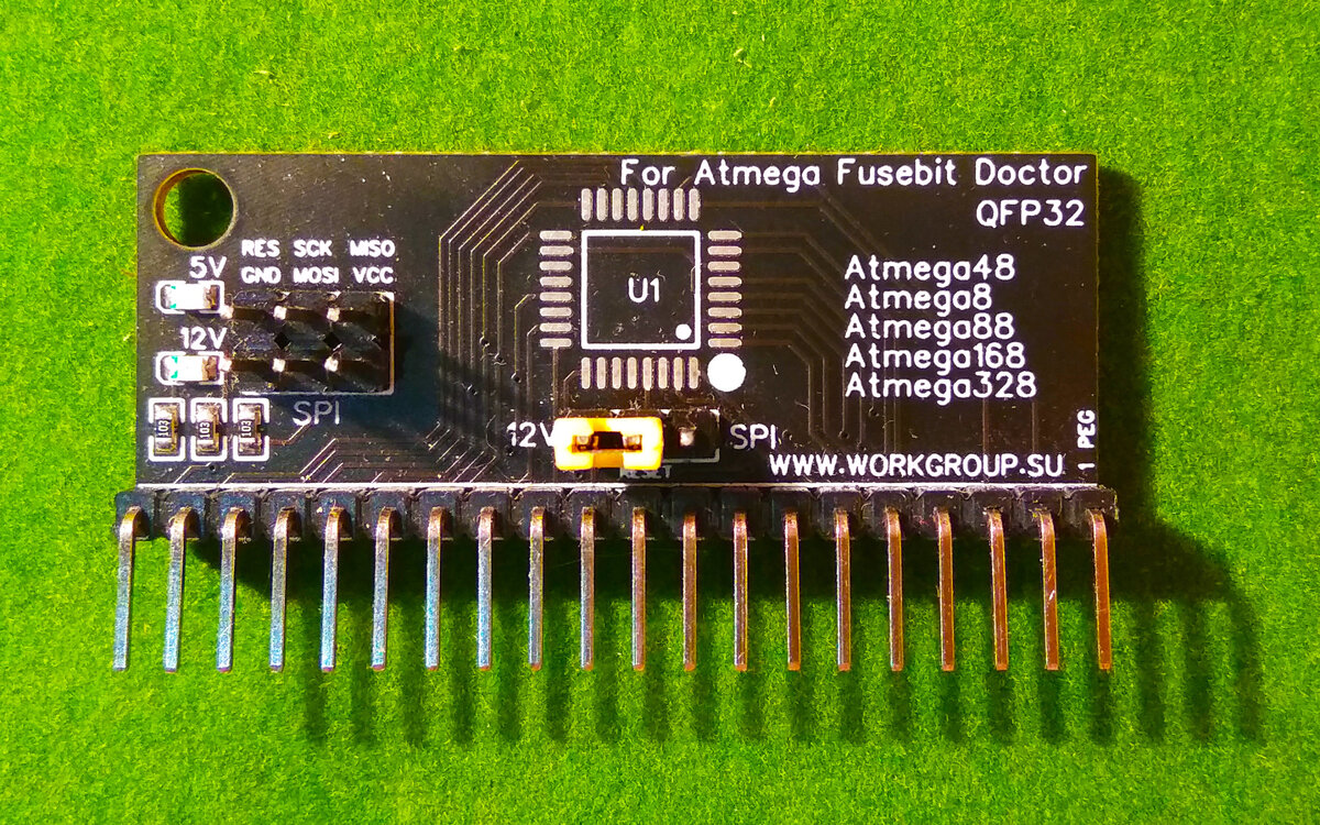 Переходник Atmega48/Atmega8/Atmega88/Atmega168/Atmega328 в корпусе QFP-32 для Atmega fusebit doctor.