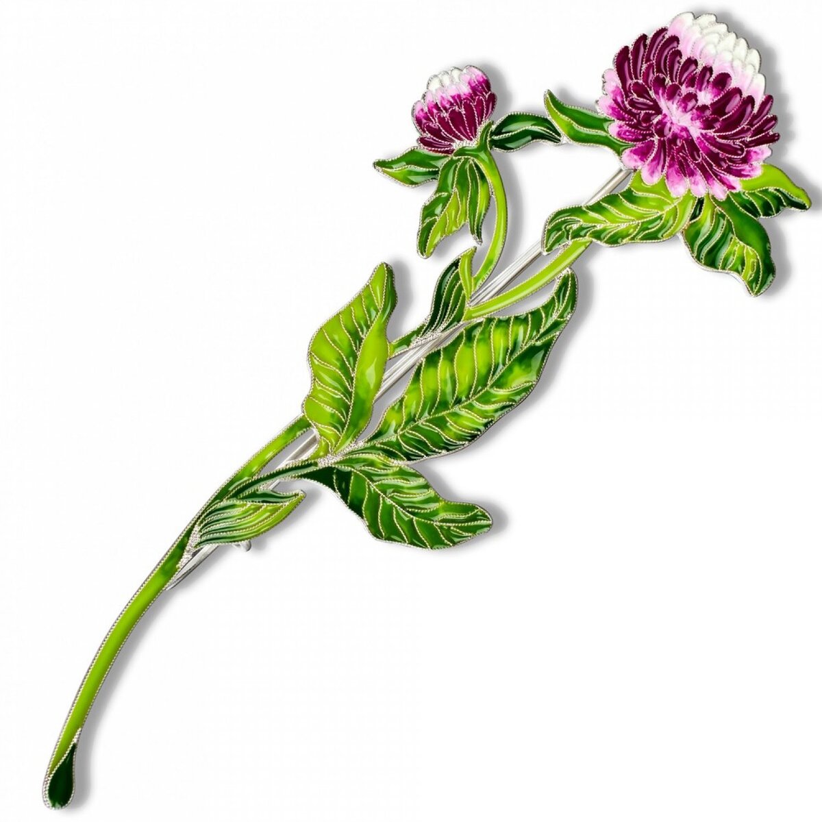 Коллекция "Гербарий Татьяны Поляковой" Брошь "Клевер" "Моя эмоция от клевера не про удачу, богатство, славу, а про вкус сладкого нектара из трубчатых лепестков, который мы все пробовали в детстве. Свой клевер-кашку или клевер-котика я накалываю и ношу в букете с ромашкой и колокольчиком. И всегда с полевой травой". Размер броши – 12,5 см. ХАРАКТЕРИСТИКИ Артикул: 41463
Материал: Серебро 925 пробы
Вид изделия: Брошь
Технологии: Эмалево-филигранная техника