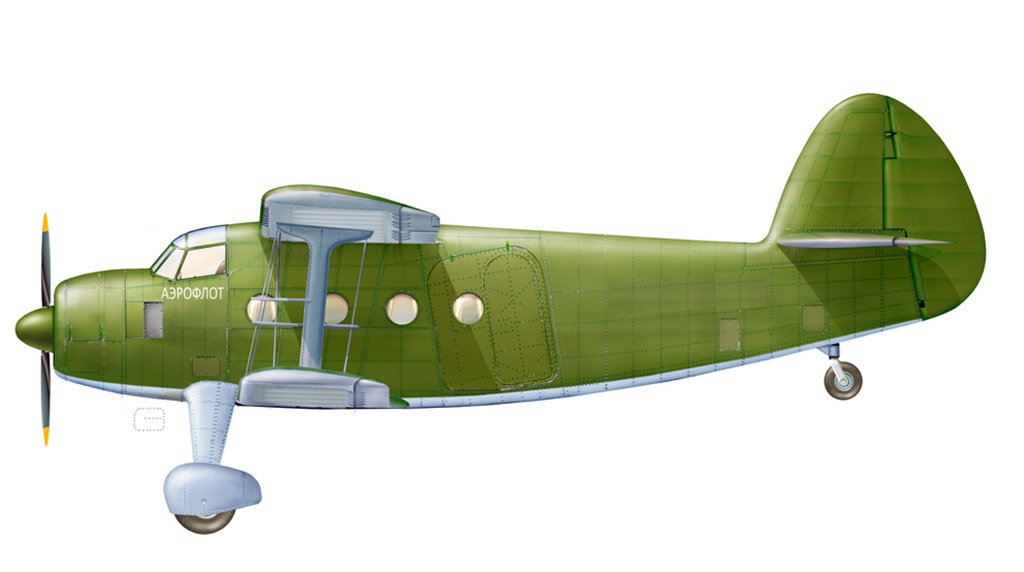 Боковая проекция самолета Ан-2 с двигателем АШ-21 © Александр Юрьевич Архипов