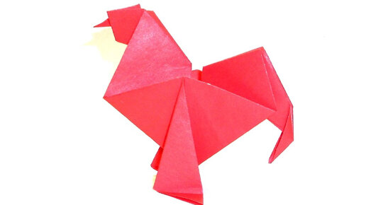 Простой оригами петушок из бумаги