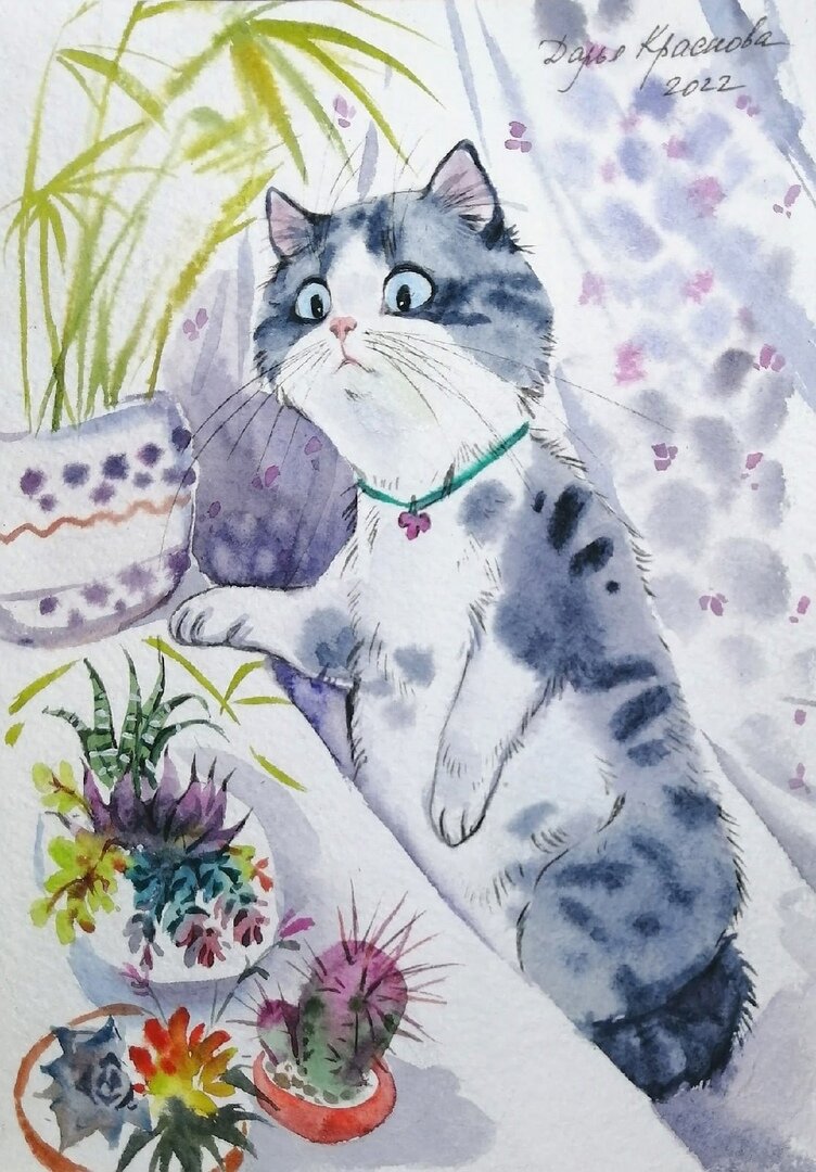 Улыбочку, котик! Акварельный позитив от Дарьи Красновой | \"Позитив ...