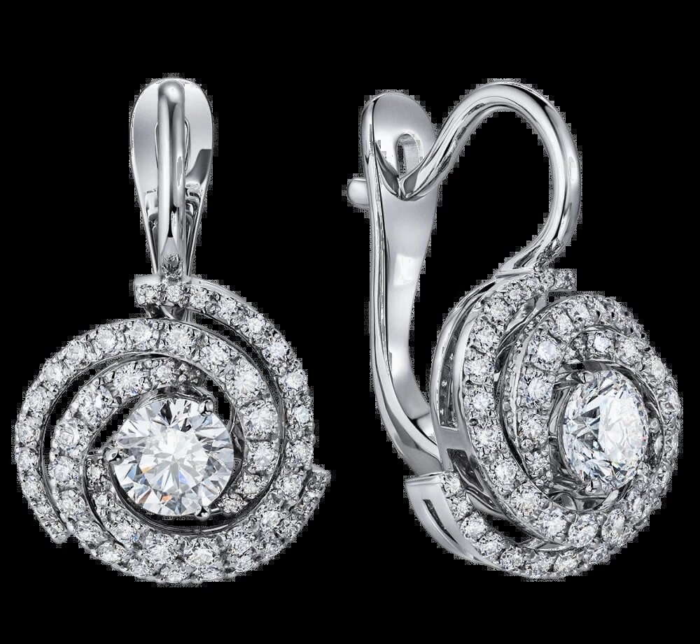 Серьги "Торнадо", белое золото 585 пробы, бриллианты высшей категории, ювелирный дом RODIS