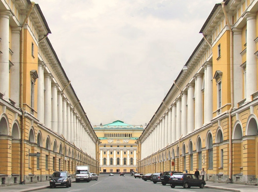 Улица Зодчего Росси 
Фото Жан-Пьера Далбера: https://ru.wikipedia.org/wiki/Улица_Зодчего_Росси#/me