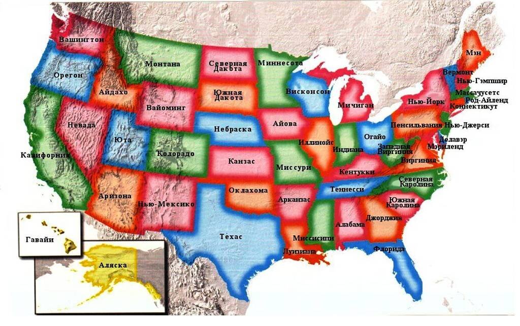 Карта США, общая граница Аризоны и Юты. 