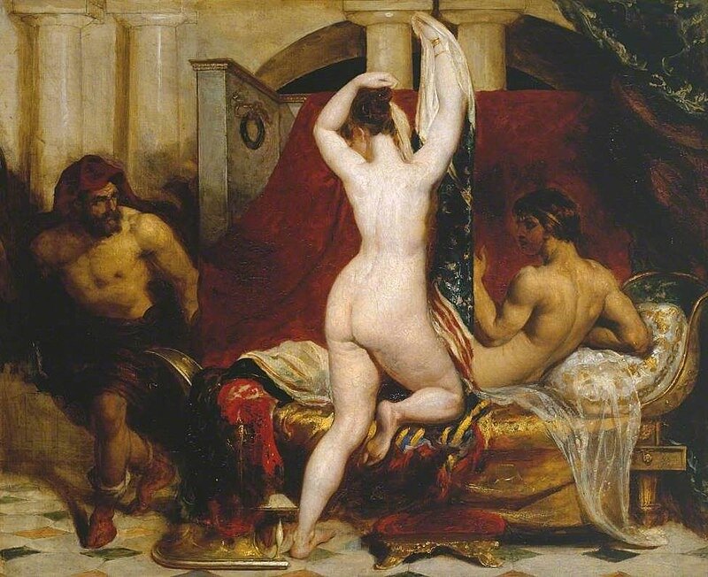 Кандавл показывает жену телохранителю на картине Уильяма Этти (1830)