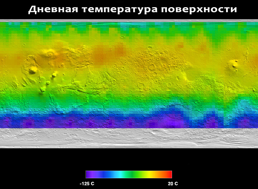 Температура на Марсе днём.