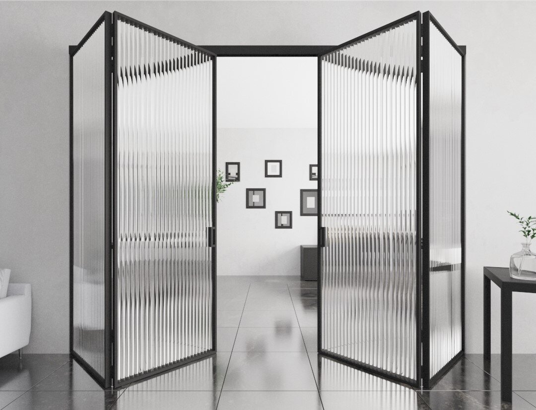 Перегородка Divisorio by Portalle. Рифленое стекло, тип открывания "книжка".