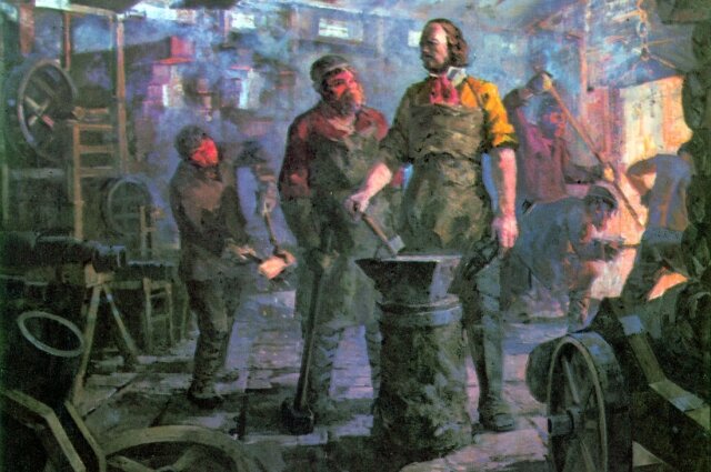 Оружейный завод при Петре. Картина художника В. Руднева