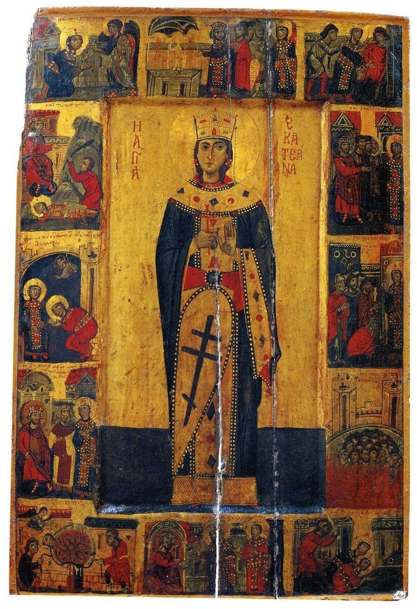 Святая Екатерина Александрийская, с житием. Монастырь св. Екатерины, Синай, Египет, начало XIII века 