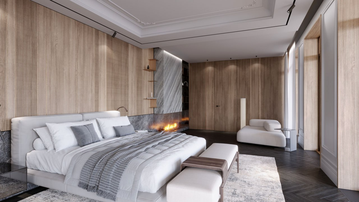 Мастер-спальня с камином