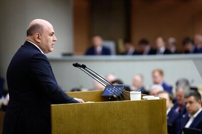    Председатель правительства РФ Михаил Мишустин выступает с ежегодным отчетом правительства РФ в Государственной Думе РФ. ©Дмитрий Астахов РИА Новости
