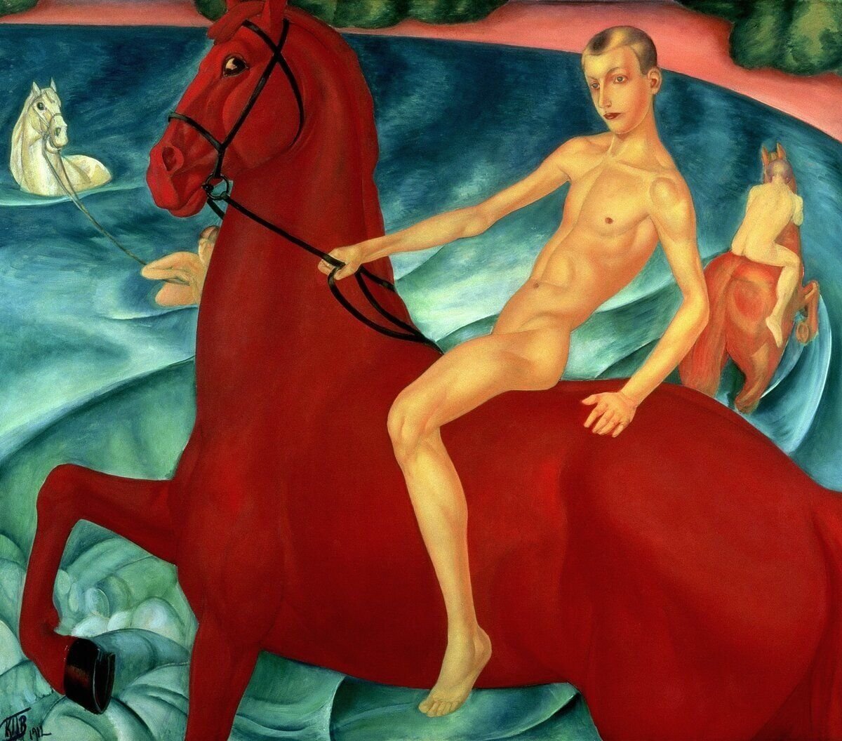 Кузьма Петров-Водкин "Купание красного коня". 1912 г. Холст, масло. 160 × 186 см