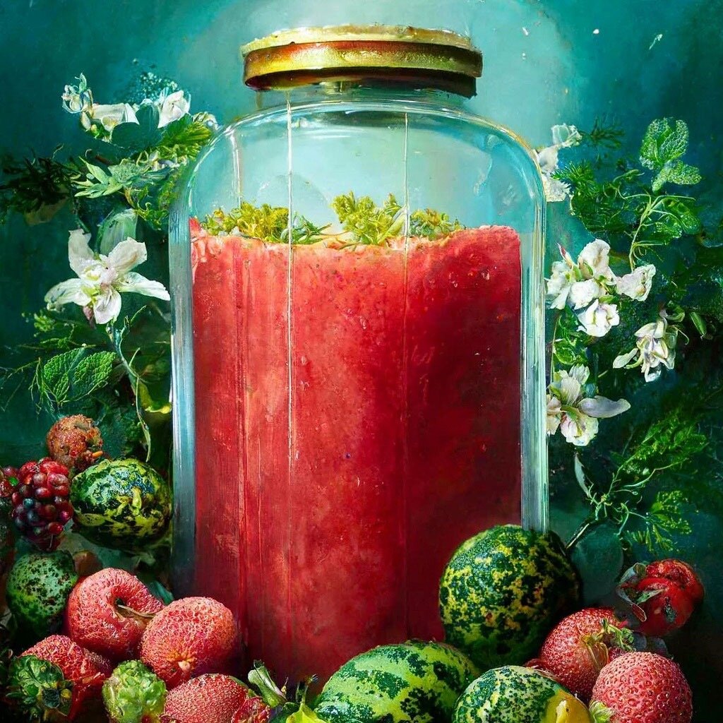 Компот из арбузов, киви и ревеня. 