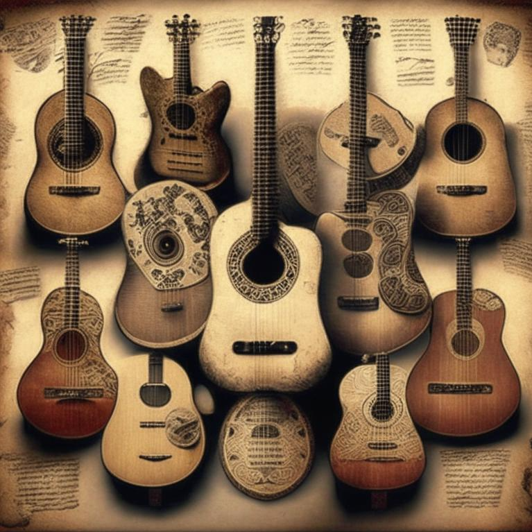 "История гитары" Изображение создано с помощью нейросети Kandinsky 2.1. Ссылка на платформу: https://editor.fusionbrain.ai