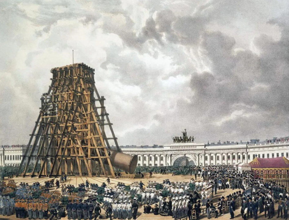 Л.П.-А. Бишебуа, А.Ж.-Б. Байо. Подъем Александровской колонны. 1834