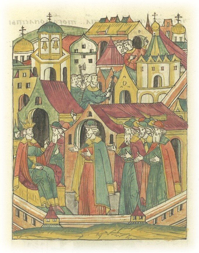 Картинка из лицевого свода. Царь Иван поручает брату Юрию руководить постройкой церкви. Так ли недееспособен был младший брат Грозного, как считают наши историки? Из открытых источников