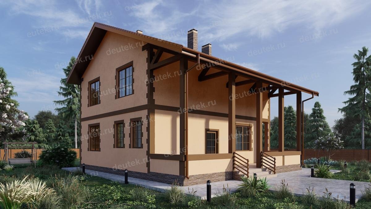 Проект двухэтажного дома 212 м2 с балконом и террасой - DTE83