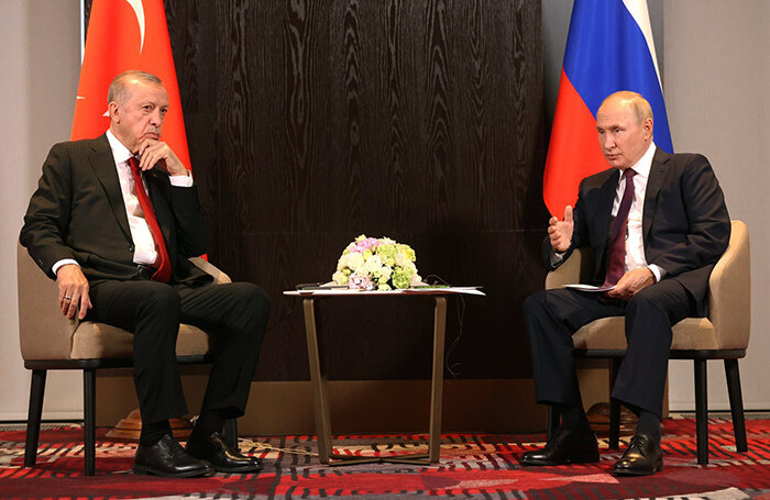    Президент Турции Реджеп Тайип Эрдоган (слева) и президент РФ Владимир Путин.пресс-служба президента РФ