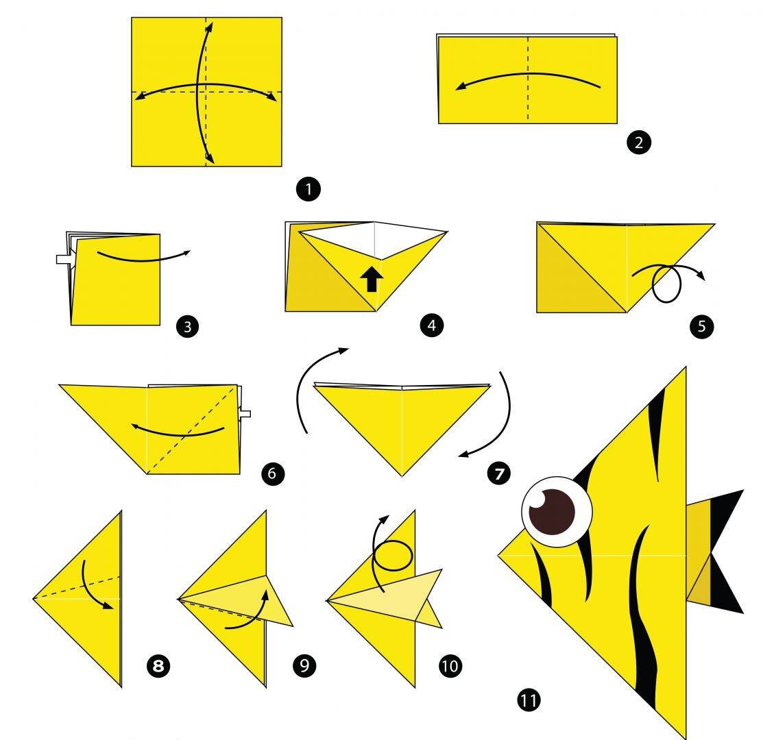 Оригами рыбка пошаговая из бумаги для детей