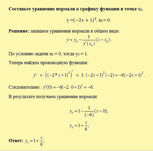 Составить уравнение нормали к графику функции