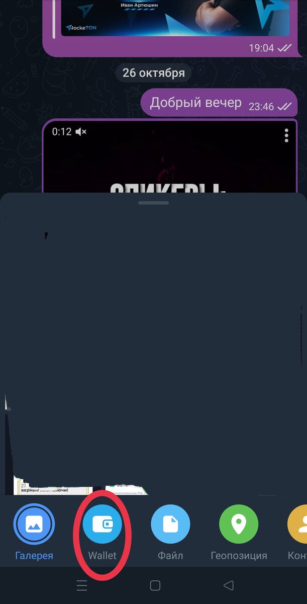 Изображение пиктограммы кошелька в панели вложений 