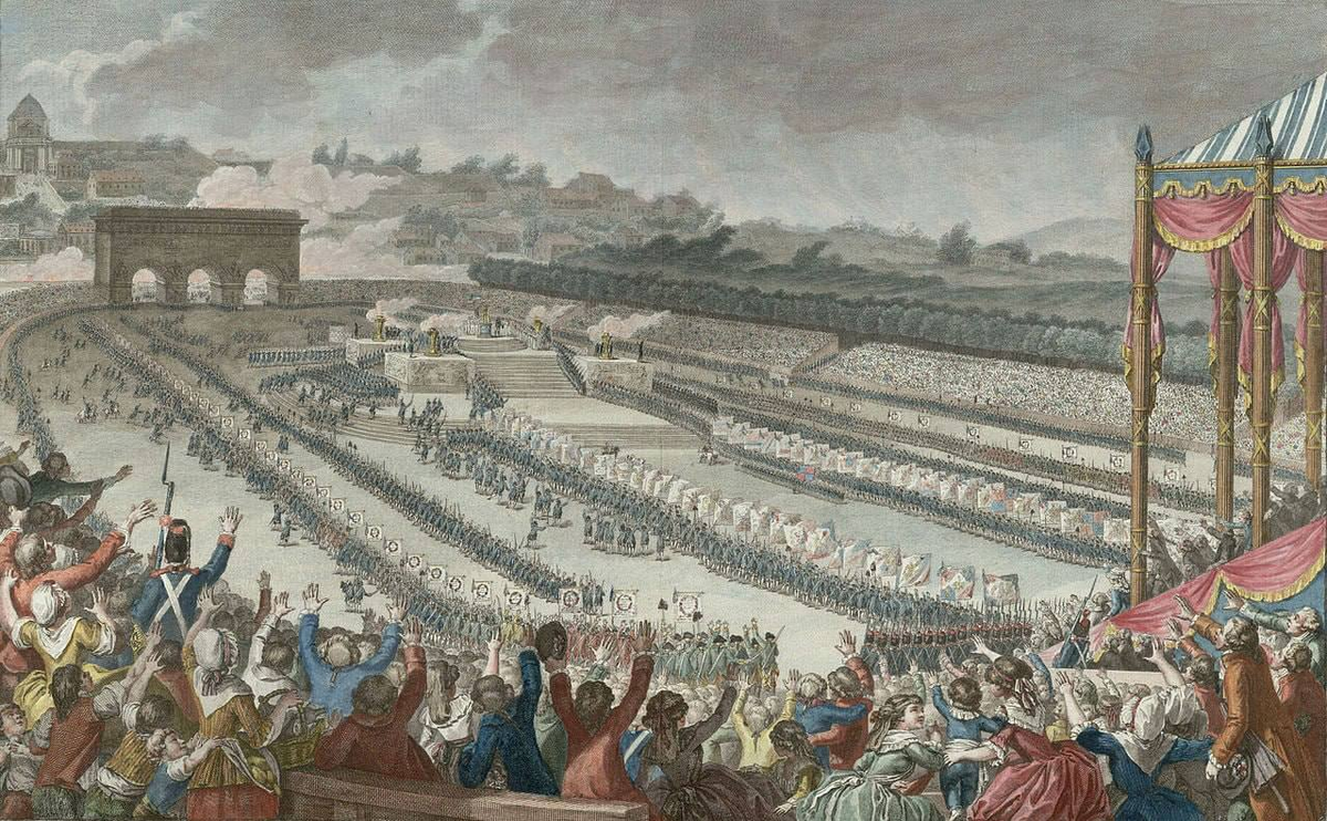 Революция во франции закончилась в 1799. 14 Июля 1790 года в Париже на Марсовом поле. Марсово поле Париж 1789. Марсово поле 18 век Париж. Великая французская революция 1789