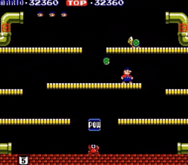 Это Mario Bros. для аркадных игровых автоматов. Версия для Atari 2600 выглядела заметно хуже