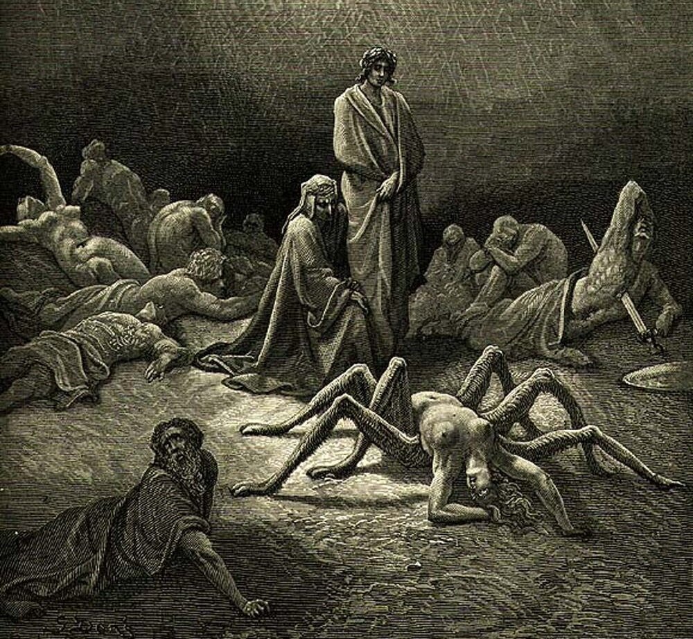 Арахна — фрагмент иллюстрации Гюстава Доре 