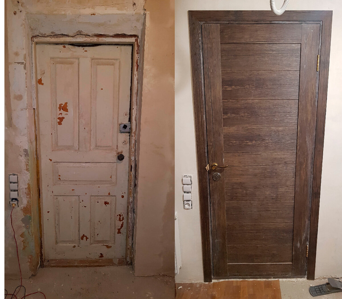Дверь деревянная межкомнатная до и после