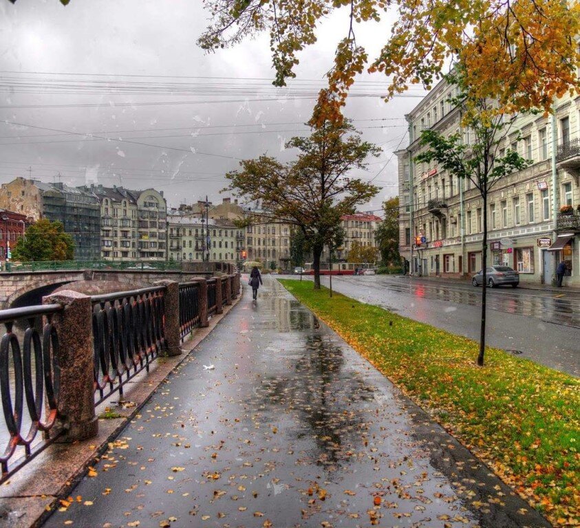 Набережная реки Карповки осенью