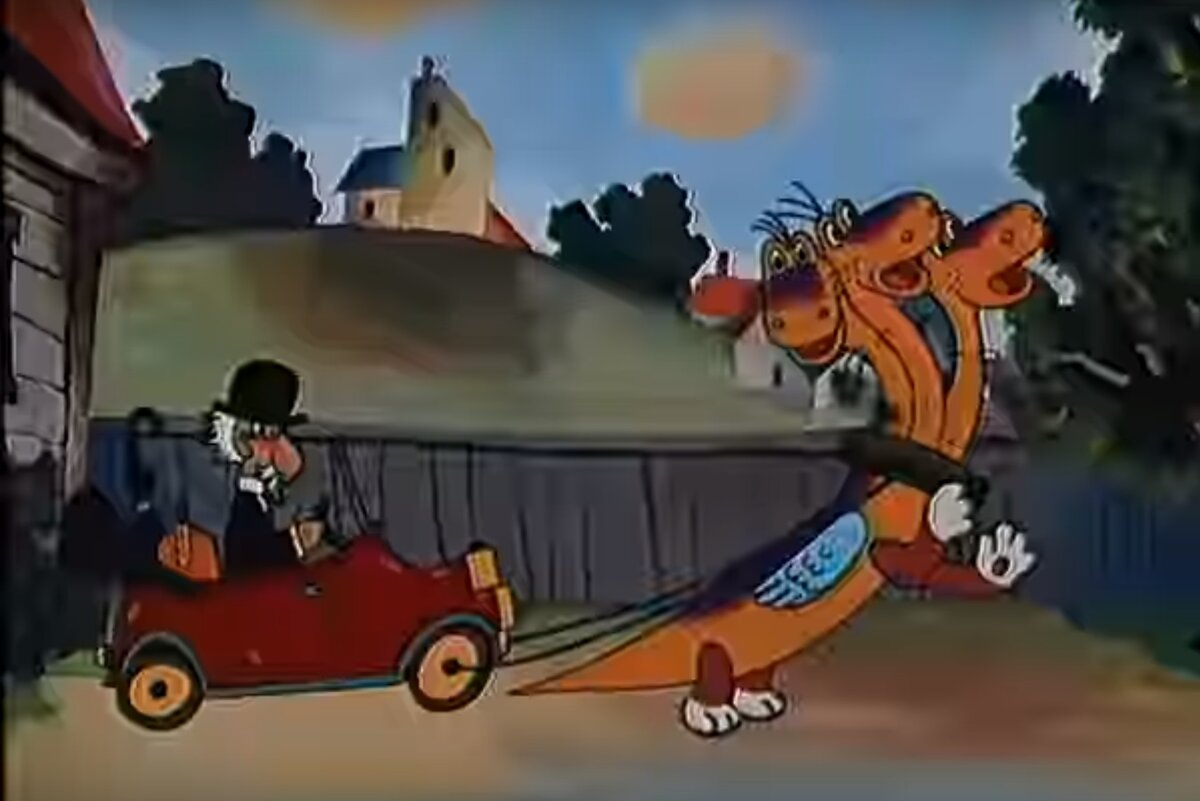 кадр из мультфильма "Доверчивый дракон", Союзмультфильм, 1988. Автор сценария С.Шац, режиссёр Л.Шварцман, художники-постановщики Т.Полетика, Л.Шварцман, композитор М.Линк 