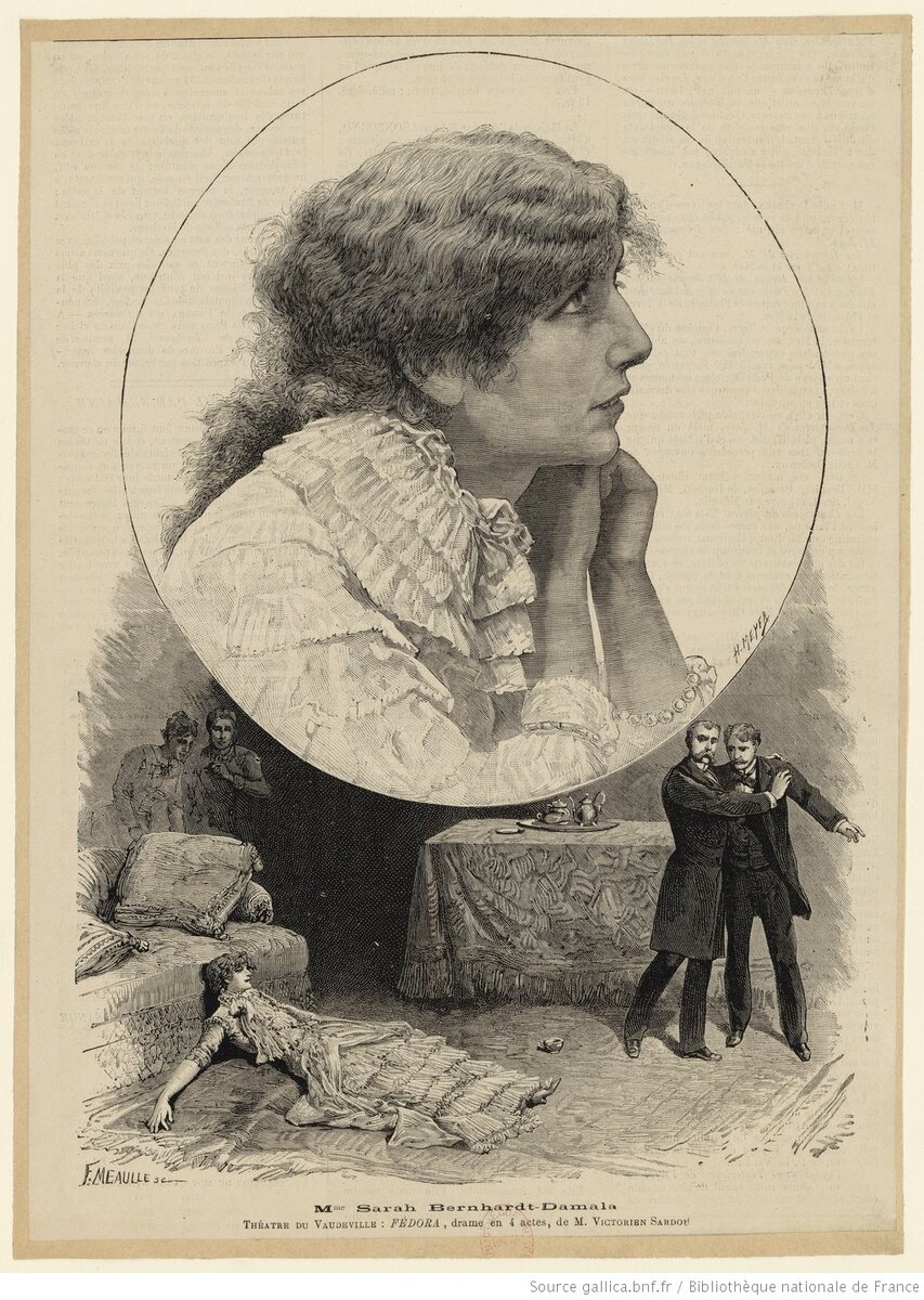 Заключительная сцена из драмы Викторьена Сарду "Федора". В главной роли Сара Бернар.