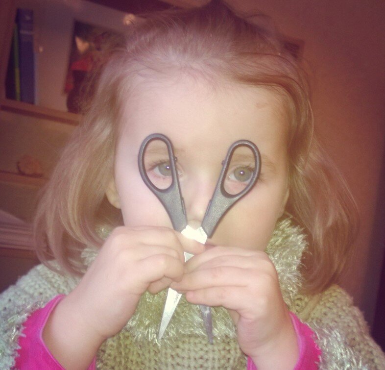 Юная коллажистка показывает какими должны быть "среднестатистические" ножницы.