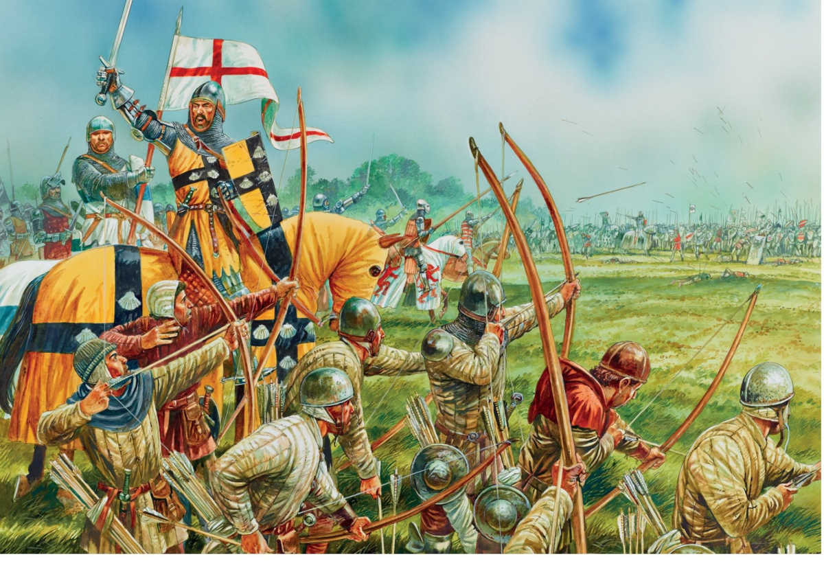 Время столетней войны. Битва при Креси 1346. Английские лучники столетней войны.