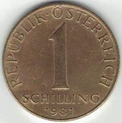 Монета 1 Schilling 1981 года на сегоднешний день стоит около 21 рубля.