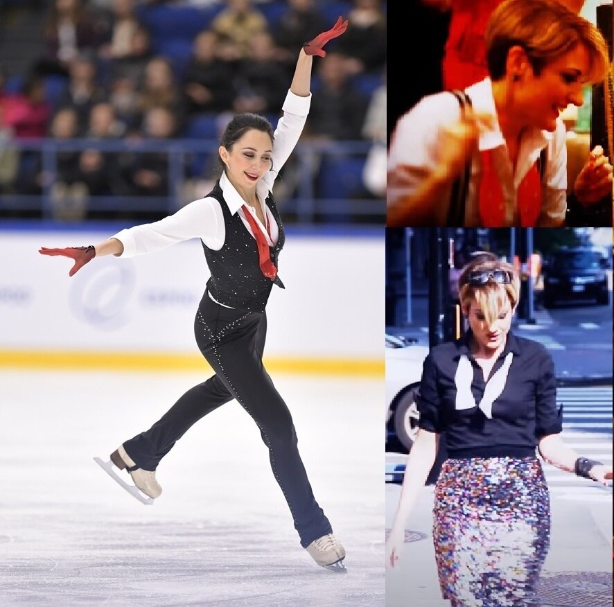 Солистка The Hot Sardines Элизабет Бугерол в образах из клипа  Bei Mir Bist Du Schoen (с распущенным красным и белым галстуком, как в костюме Лизы Туктамышевой).