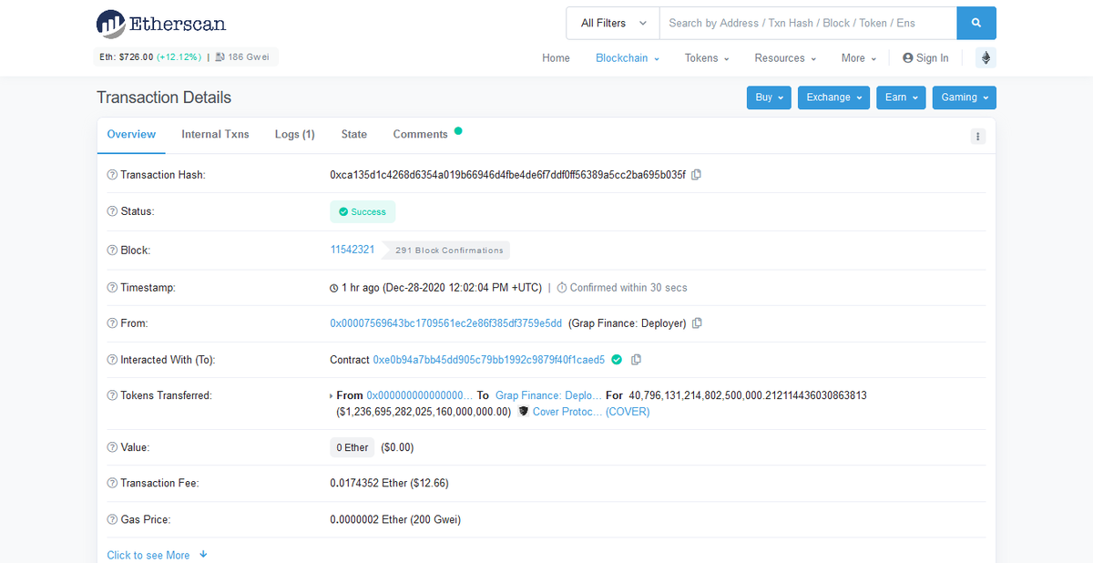 Атакующий прикрывает монетку 40 квинтиллионов жетонов. Источник: Etherscan.io